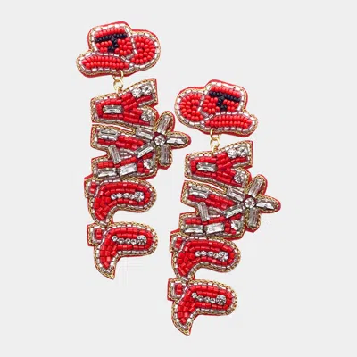 Fashnzfab Yall Felt Back Beaded Message Dangle Earrings - Red