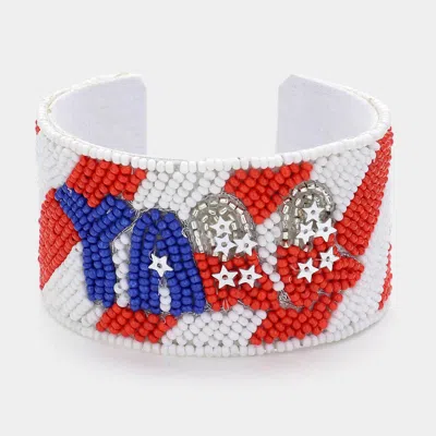 Fashnzfab Yall Message American Usa Flag Colored Seed Beaded Cuff Bracelet Multi