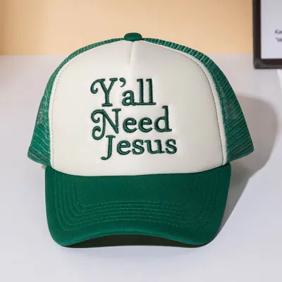 Fashnzfab Yall Need Jesus Message Embroidered Mesh Back Trucker Hat In Metallic