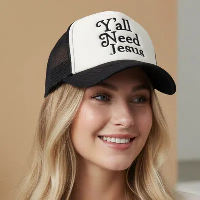 Fashnzfab Yall Need Jesus Message Embroidered Mesh Back Trucker Hat In Purple