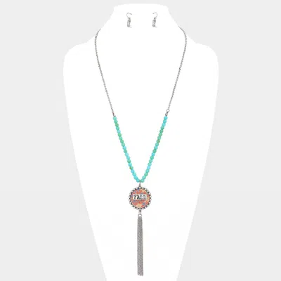 Fashnzfab Y'all Patterned Round Drop Chain Tassel Necklace In Metallic