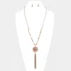 Fashnzfab Y'all Patterned Round Drop Chain Tassel Necklace In Red