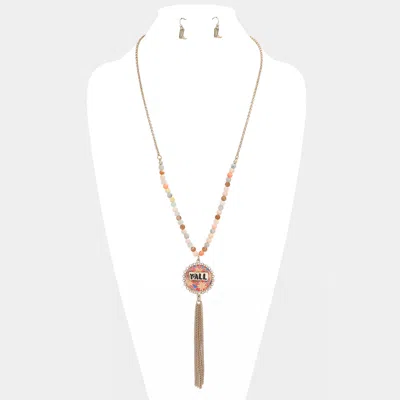 Fashnzfab Y'all Patterned Round Drop Chain Tassel Necklace In Red