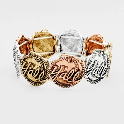 Fashnzfab Y'all Rope Trimmed Metal Disc Stretch Bracelet Multi