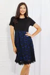 Fashnzfab Yelete Full Size Contrasting Lace Midi Dress In Blue