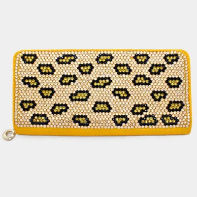 Fashnzfab Yellow Tone Leopard Crystal Wallet In Orange