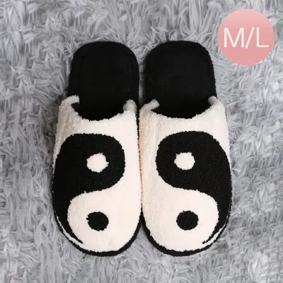 Fashnzfab Yin Yang Print Soft Home Indoor Floor Slippers Black M/l