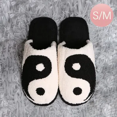 Fashnzfab Yin Yang Print Soft Home Indoor Floor Slippers Black S/m