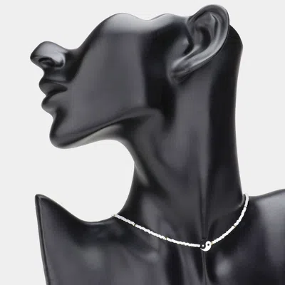 Fashnzfab Ying Yang Pointed Beaded Choker Necklace In Black