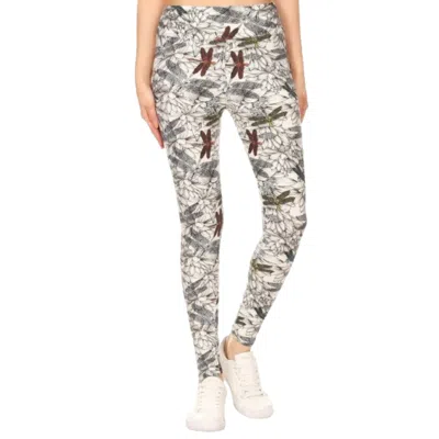 Fashnzfab Yoga Style Banded Lined Dragonfly Print, Full Length Leggings In A Slim Fitting Style With A Banded In Multi