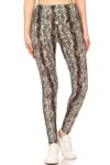 Fashnzfab Yoga Style Banded Lined Snakeskin Printed Knit Legging With High Waist. In Multi
