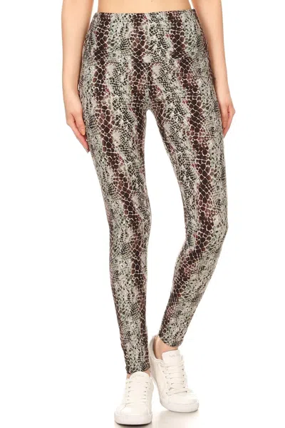 Fashnzfab Yoga Style Banded Lined Snakeskin Printed Knit Legging With High Waist. In Multi