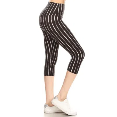 Fashnzfab Yoga Style Banded Lined Stripe Printed Knit Capri Legging In Multi