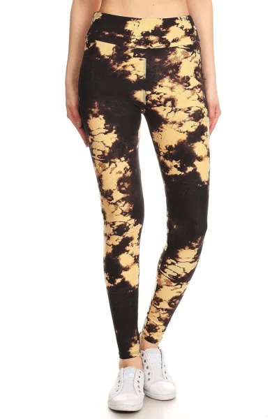 Fashnzfab Yoga Style Banded Lined Tie Dye Print, Full Length Leggings In A Slim Fitting Style With A Banded Hi In Brown