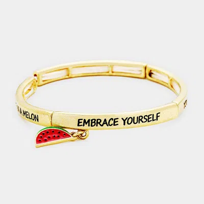 Fashnzfab You Are One In... Watermelon Charm Stretch Bracelet Green, Red, Worn Gold In Multi