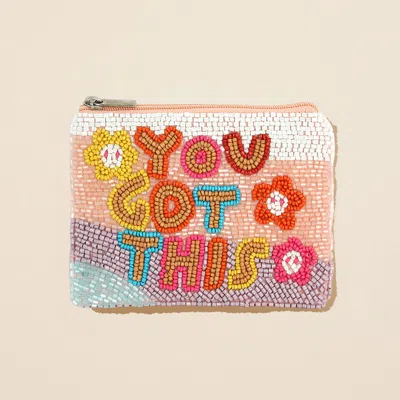 Fashnzfab You Got This Message Flower Seed Beaded Mini Pouch Bag In Multi