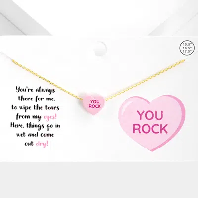 Fashnzfab You Rock Message Heart Pendant Necklace - Pink