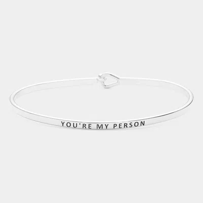 Fashnzfab You're My Person Brass Thin Metal Hook Bracelet Rhodium In Multi