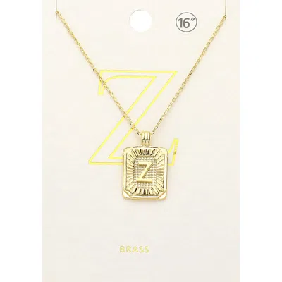 Fashnzfab -z- Brass Metal Rectangle Initial Monogram Pendant Necklace In Gold