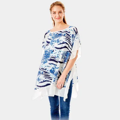Fashnzfab Zebra And Snake Skin Print Cover Up Poncho In White
