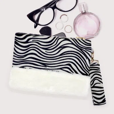 Fashnzfab Zebra Animal Print Fur Clutch Bag In White