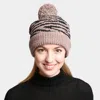 Fashnzfab Zebra Lined Pom-pom Beanie In Brown