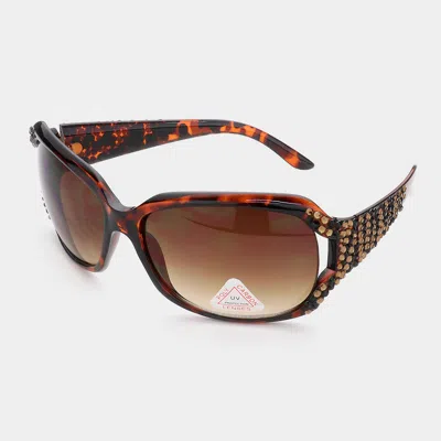 Fashnzfab Zebra Pattern Crystal Detail Oversized Sunglasses In Brown