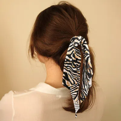 Fashnzfab Zebra Pattern Velvet Pony Hairband In Multi