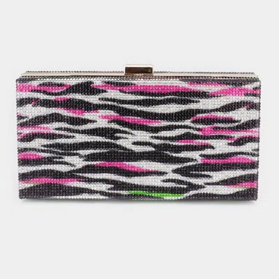 Fashnzfab Zebra Patterned Bling Clutch Bag In Multi