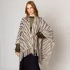 Fashnzfab Zebra Patterned Crochet Poncho In Gray