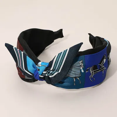 Fashnzfab Zebra Patterned Knot Headband Black In Blue