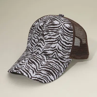 Fashnzfab Zebra Patterned Mesh Back Baseball Cap In Black
