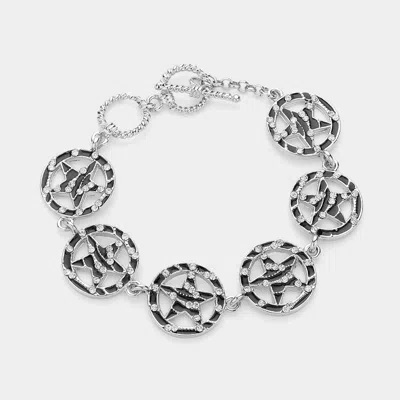 Fashnzfab Zebra Patterned Stone Paved Star Link Bracelet Black, Clear, Rhodium In Multi