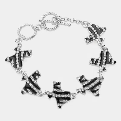 Fashnzfab Zebra Patterned Stone Paved Texas State Map Link Bracelet Black, Clear, Rhodium