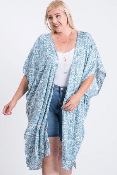 Fashnzfab Zebra Print Short Sleeve Maxi Kimono In Multi