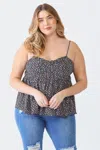 Fashnzfab Zenobia Plus Size Frill Smocked Floral Sweetheart Neck Cami In Black
