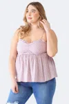 Fashnzfab Zenobia Plus Size Frill Smocked Floral Sweetheart Neck Cami In Multi