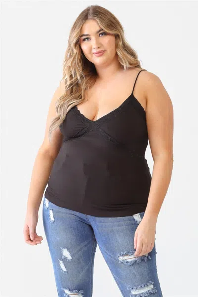 Fashnzfab Zenobia Plus Size Lace Detail V-neck Cami In Black