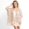 Fashnzfab Zig Zag Pattern Sequin Cover-up Kimono Poncho In Neutral
