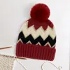 Fashnzfab Zigzag Chevron Patterned Fuzzy Fleece Pom Pom Beanie Hat In White