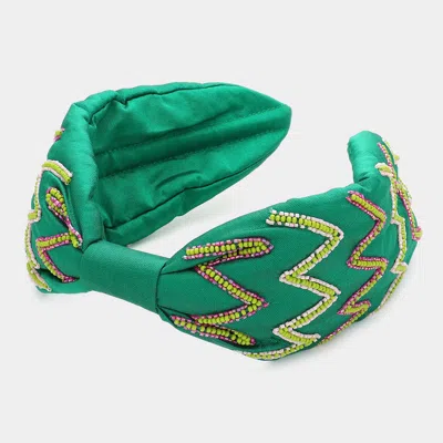 Fashnzfab Zigzag Chevron Patterned Headband In Green
