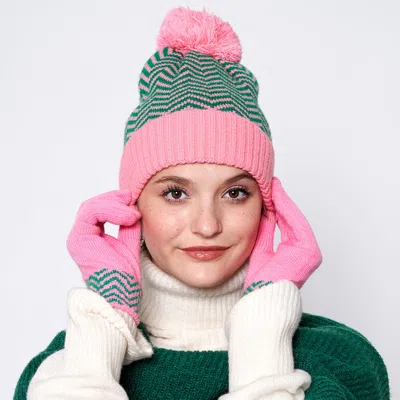 Fashnzfab Zigzag Chevron Patterned Pom Pom Beanie Hat In Multi
