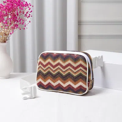 Fashnzfab Zigzag Chevron Patterned Straw Sling Bag / Fanny Pack / Belt Bag In Brown