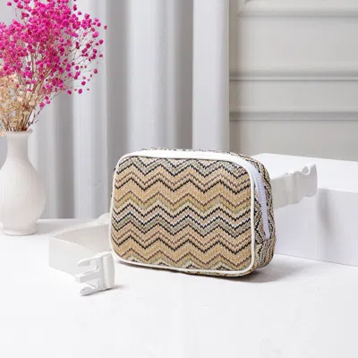Fashnzfab Zigzag Chevron Patterned Straw Sling Bag / Fanny Pack / Belt Bag In Sand