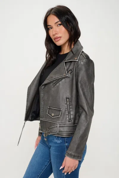 Fashnzfab Zip Up Biker Jacket With Belt In Black