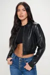 Fashnzfab Zip Up Cropped Bomber Jacket In Black