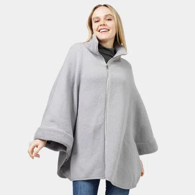 Fashnzfab Zip Up Knit Cape Poncho In Gray
