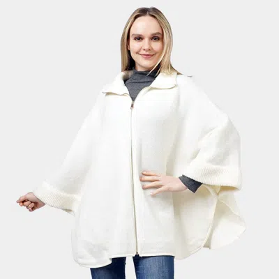 Fashnzfab Zip Up Knit Cape Poncho In White