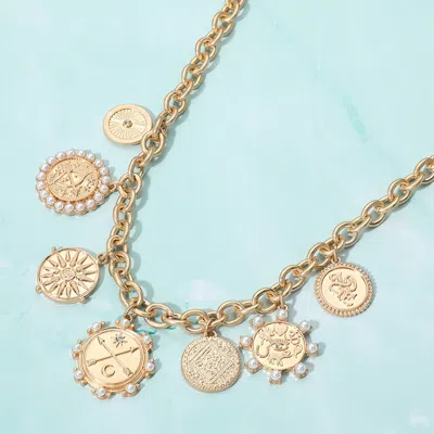 Fashnzfab Zodiac Medal Station Necklace In Gold