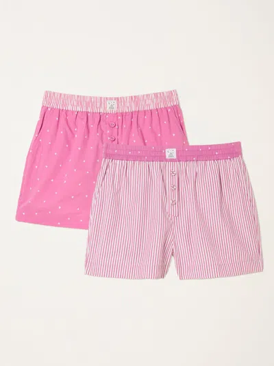 Fat Face Fatface 2 Pack Pink Heart Stripe Boyfriend Pyjama Shorts
